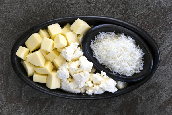 Mozzarella Ricotta and Parmesan Italian Cheeses — стоковое фото