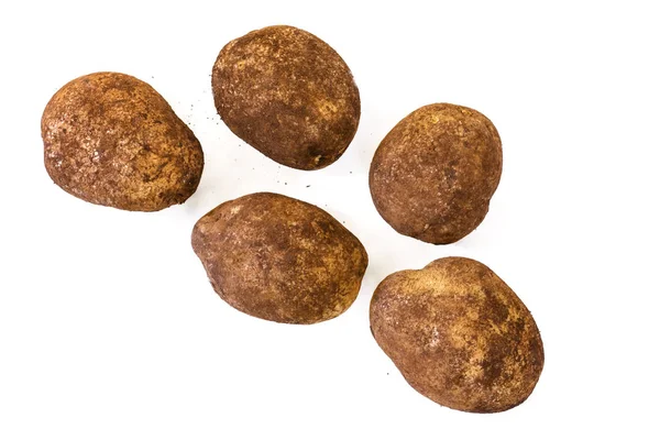 Potatoes Isolated on White Unwashed Sebago Top View — Stock Photo, Image