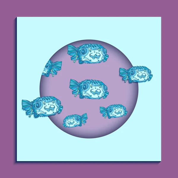 Cartão da moda com pequenos peixes engraçados . — Vetor de Stock