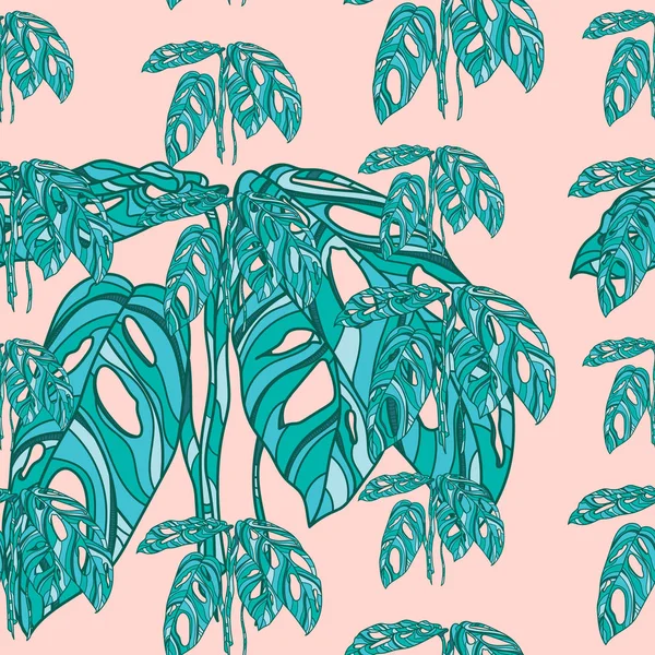 热带龟背竹在粉红色背景下的叶子. — 图库矢量图片