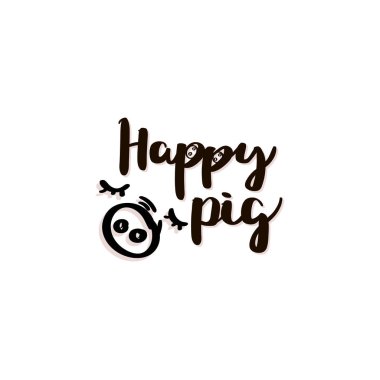 Mutlu domuz. Domuz namlu ile el yazısı siyah metin.