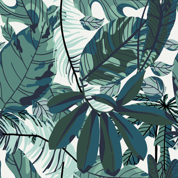 Tropical palm leaves seamless pattern.