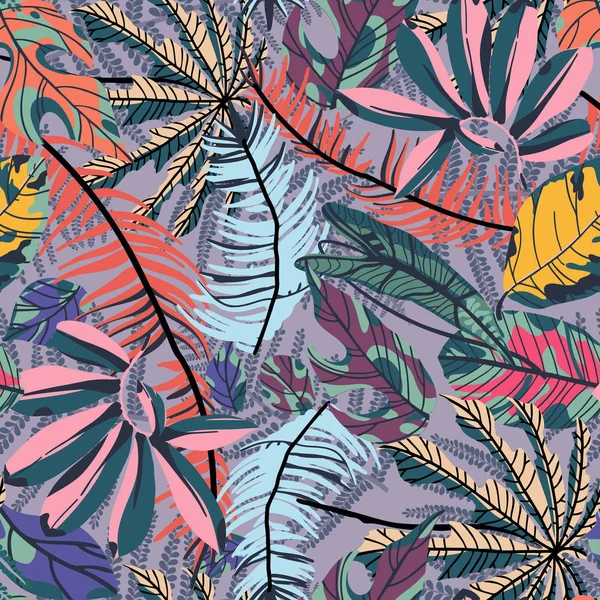 Feuilles de palmier tropical motif sans couture — Image vectorielle