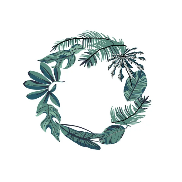 Tropical leaves round frame. — Stock Vector