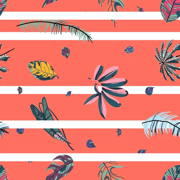Tropische Palmenblätter mit nahtlosem Muster. — Stockvektor