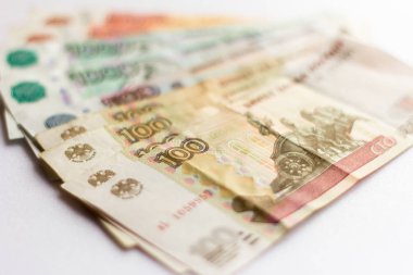 para, Rus kağıt para, banknot beyaz arka plan üzerinde farklı mezheplerin
