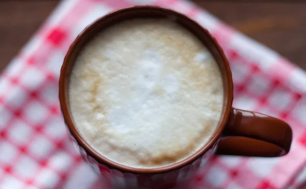 Cappuccino Cană Masă Vedere Sus — Fotografie, imagine de stoc