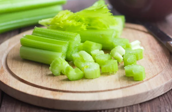 Fresh Celery Sliced Wooden Background — Stock Photo, Image
