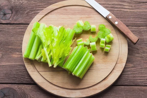 Fresh Celery Sliced Wooden Background — Stock Photo, Image