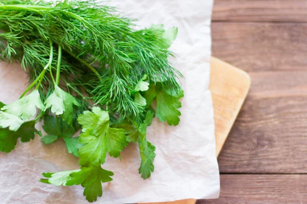Fresh Dill Parsley Wooden Background Close Selective Focus — Stock Photo, Image