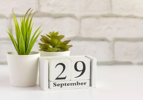 September Pada Kalender Kayu Atas Meja Atau Rak Satu Hari — Stok Foto