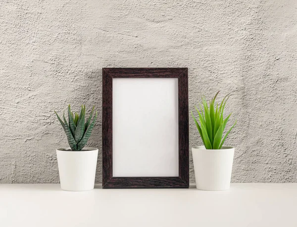 Marco Fotos Vacío Una Mesa Estante Con Una Copia Del — Foto de Stock