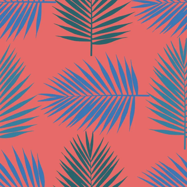 Vivre Corail Feuilles Palmier Tropical Motif Sans Couture Illustration Vectorielle — Image vectorielle