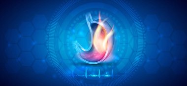 Mide bozukluğu soyut tasarım, normal kardiyogram aşağıda, mide içinde ateş