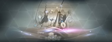 Cilt ayrıntılı anatomisi yapısı gri zemin ve parlak çizgiler