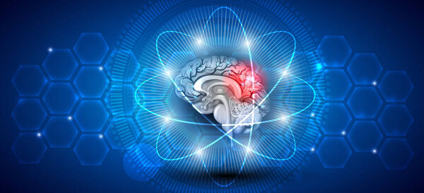 Human brain treatment concept. Abstract blue scientific background with transparent cells
