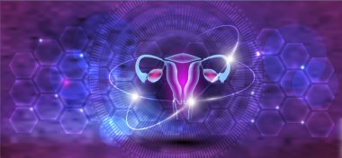 Female uterus and ovaries abstract scientific background, reproductive organs treatment concept on a beautiful abstract bright science backdrop clipart
