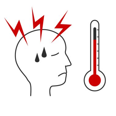 Yüksek vücut sıcaklığı ve baş ağrısı veya basit migren sembolü tasarımı