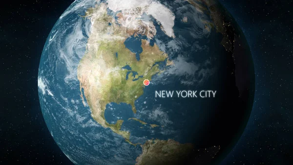 从空间看纽约市位于美利坚合众国一个地球上的三维图像 — 图库照片#