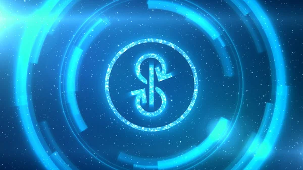 Blue Yearn Finance Hud要素を持つ宇宙背景にYfiトークンシンボル — ストック写真