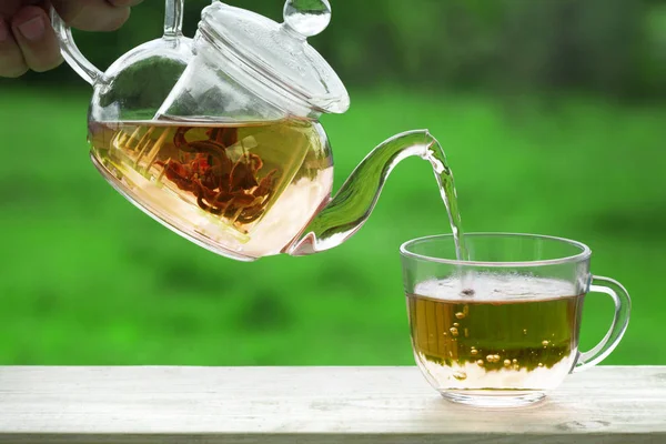 Чашка Чая Чайник Деревянной Доске — стоковое фото