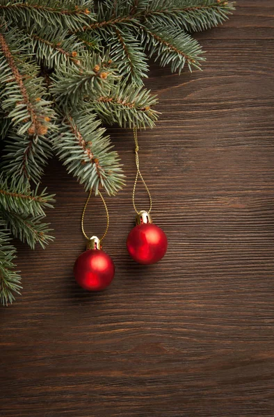 Christmas Tree Decorations Wooden Background — Stock Photo, Image
