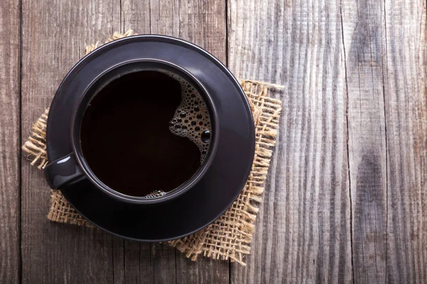 Zwart Kopje Hete Espresso Houten Tafel — Stockfoto
