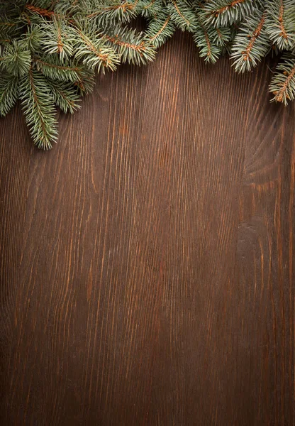 Árbol Navidad Sobre Fondo Madera Oscura — Foto de Stock