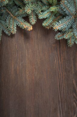 köknar ağacı dalları kopya alanı Noel yazı için ahşap zemin üzerine.