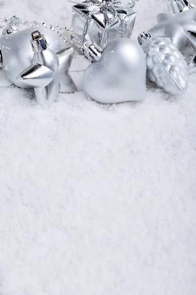 Décoration Noël Argent Boîte Cadeau Étoile Boules Dans Neige Avec — Photo