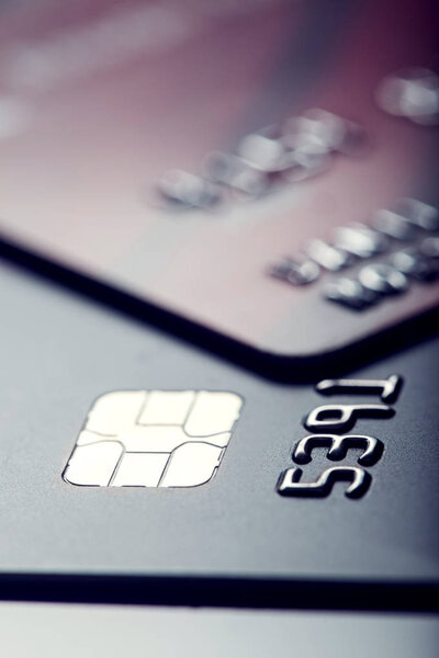 close-up view of credit cards and plastic cards, business concept