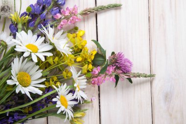 Eski grunge ahşap arka plan (papatya lupine d.