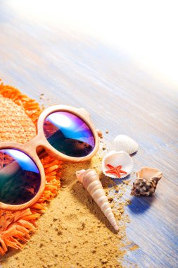 plaj aksesuarları gözlük şapka cockleshells