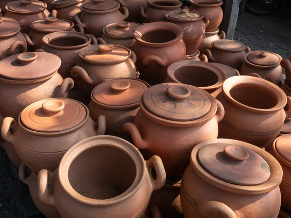 Many Earthenware Jugs Wine Sold Georgia — Stock Photo, Image