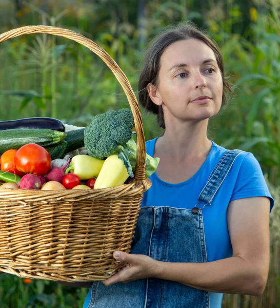 Grower rich harvest of vegetables, nice woman gardener huge harvest for Thanksgiving