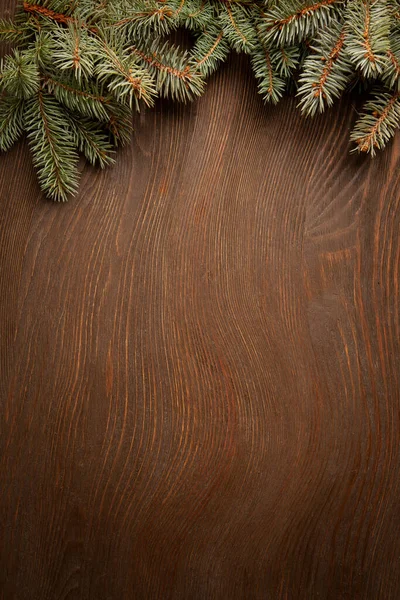 Weihnachtsbaum Auf Hölzernem Hintergrund Kopiert Platz Für Schriftzüge — Stockfoto