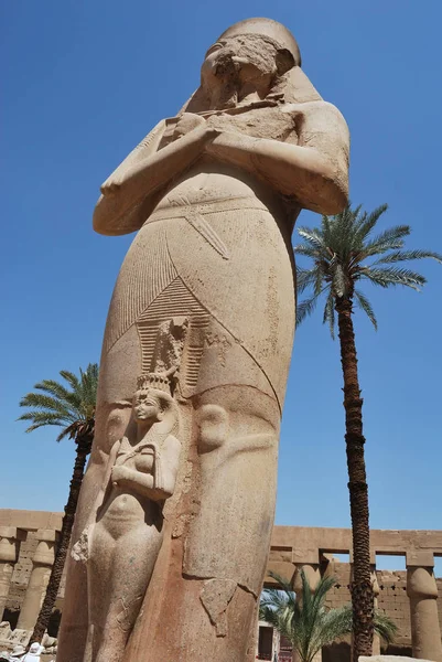 Άγαλμα Του Ραμσή Στο Καρνάκ Στο Φόντο Ενός Φοίνικα Αίγυπτος — Φωτογραφία Αρχείου