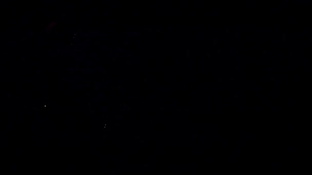 Fuegos artificiales en el cielo nocturno. Explosión de muchas luces brillantes. Tomado en la celebración del 9 de mayo. Fiesta de eventos de fuego y pirotecnia . — Vídeo de stock