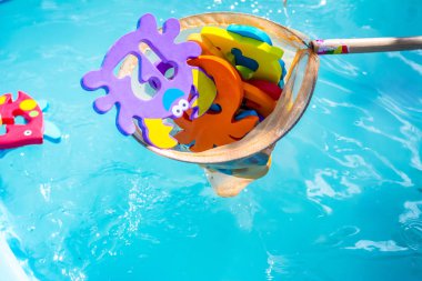 Çocuklar için eğitici su oyunu. Sayıları n harfleri ve hayvanların görüntüleri ve balıkçılık için bir ağ şeklinde Balık. Çocuklar için eğlenceli