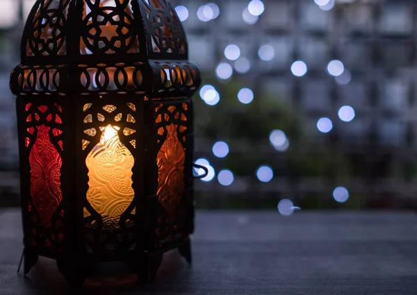 Lanterna Eid Ramadhan Con Luci Led Bokeh — Foto Stock