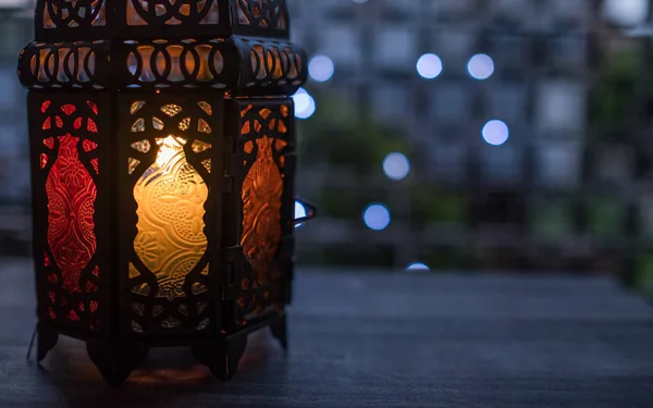 Eid Oder Ramadhan Laterne Mit Led Lichtern Bokeh — Stockfoto