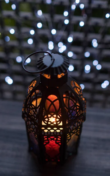 Lanterna Eid Ramadhan Con Luci Led Bokeh — Foto Stock