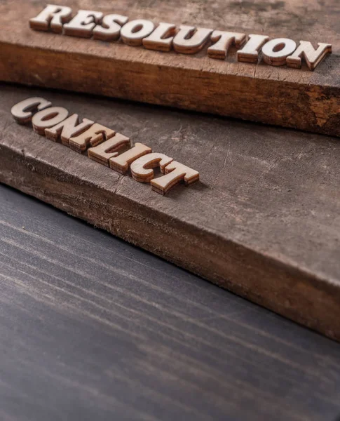 Resolution Conflict Text Wooden Background — Stock Photo, Image