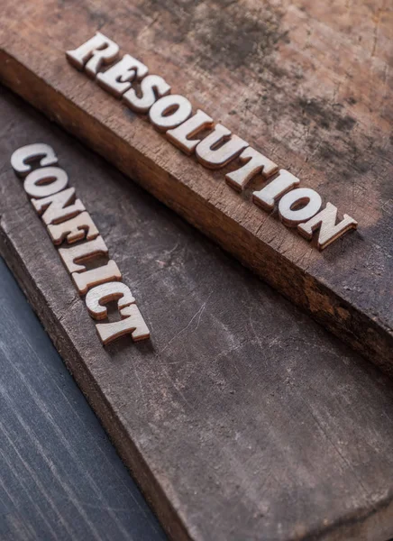 Resolution Conflict Text Wooden Background — Stock Photo, Image