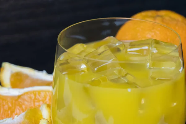 Cold Fresh Orange Juice Fruits Wooden Table — Stock Photo, Image