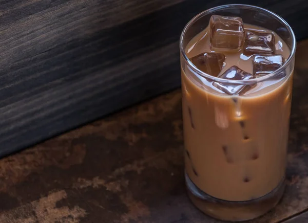 Iced Milk Coffee Wooden Background — Stock Photo, Image