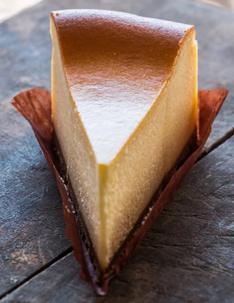 Slice Cheese Cake Wooden Table Top — Stock Photo, Image