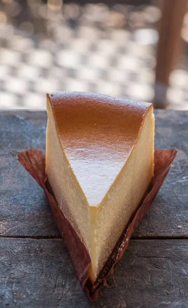 Slice Cheese Cake Wooden Table Top — Stock Photo, Image