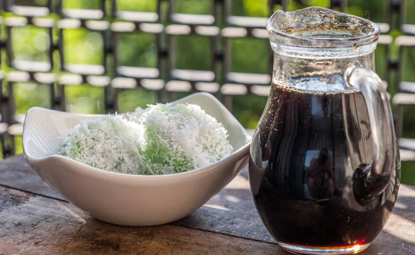 Malaysiska Dessert Klibbig Ris Täckt Med Strimla Kokos Med Brunt — Stockfoto