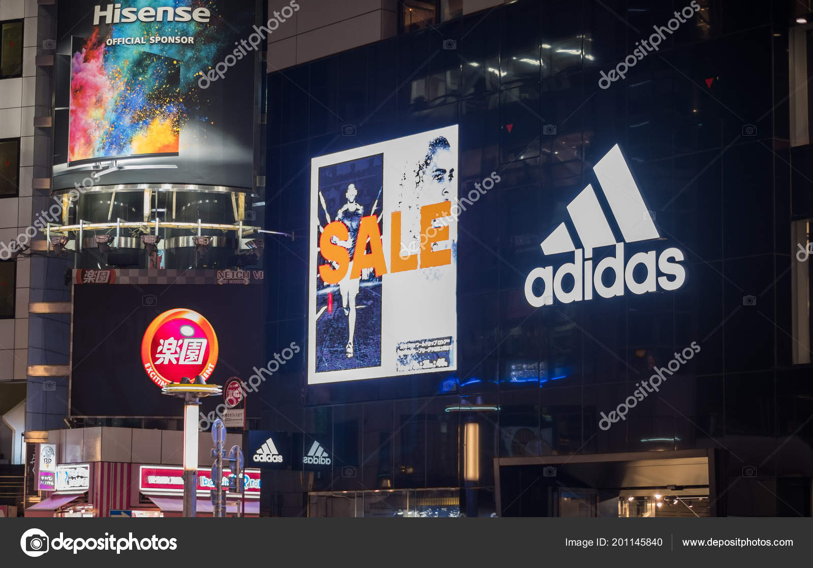 Tokyo Japan June 23Rd 2018 Adidas Outlet Sign Shibuya Tnight – Stock Editorial Photo akulamatiau #201145840